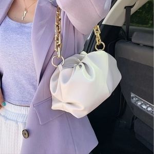 Cream Pouch Bag with Gold Chain Strap